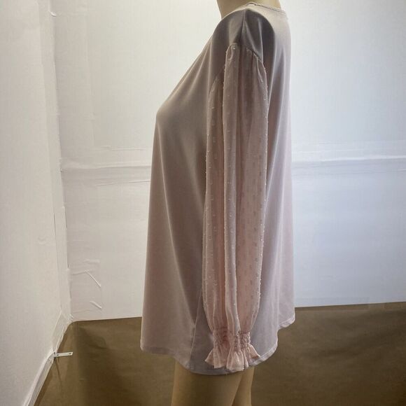 ADRIANNA PAPELL Clip Dot Puff Sleeve Top Pale pink 'Champagne' Blouse Size XL - Picture 15 of 15